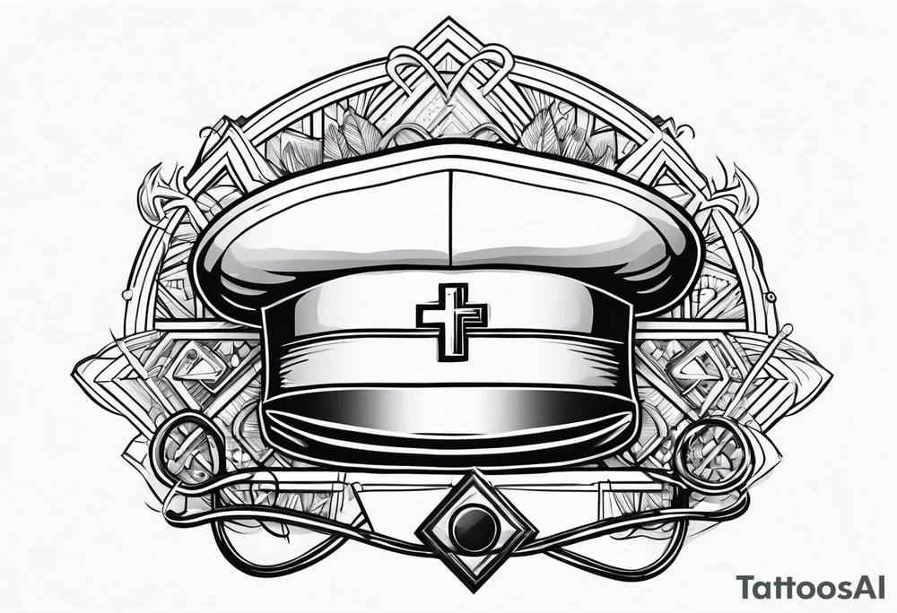 nurse hat, hospital, cross, stethoscope, needle tattoo idea