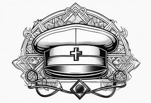 nurse hat, hospital, cross, stethoscope, needle tattoo idea