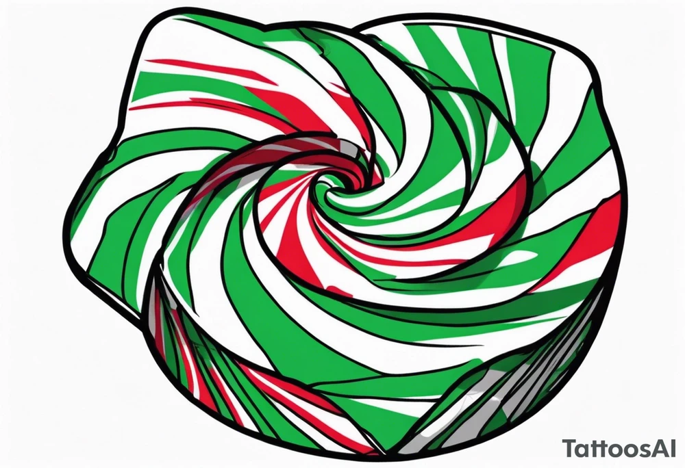 small tattoo of a green swirl peppermint candy in the wrapper tattoo idea