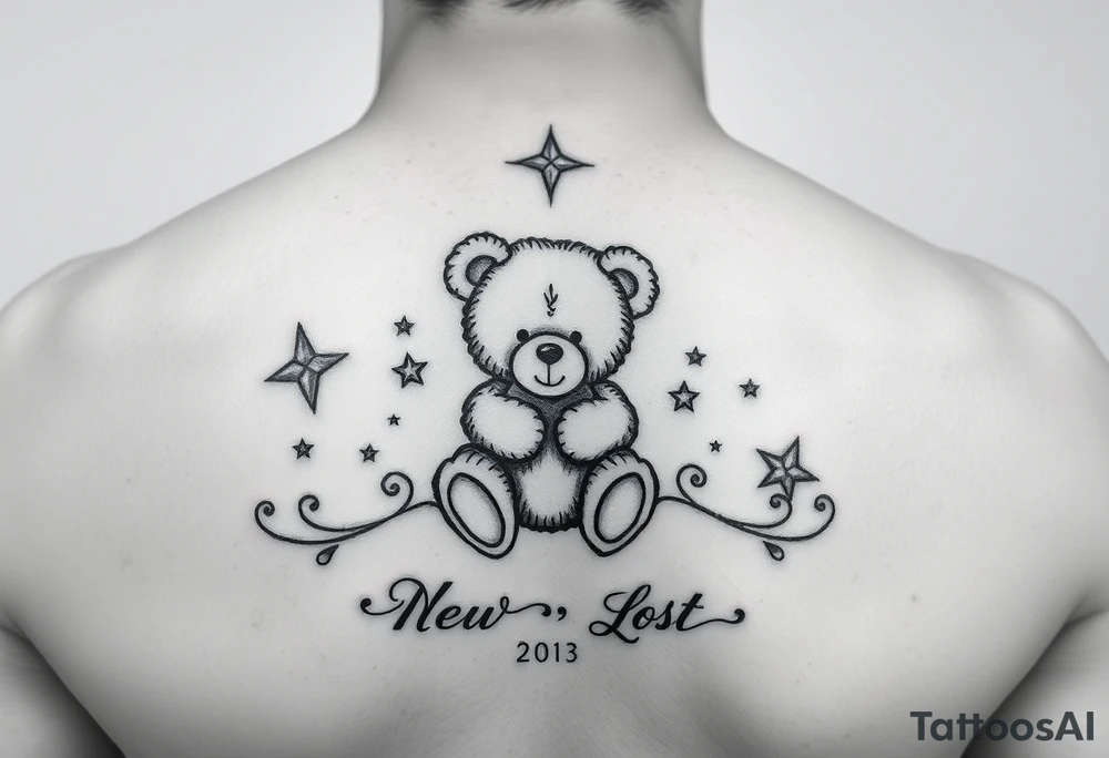 Baby lost , new beginning, shooting star , teddy bear , death date , life small tattoo tattoo idea