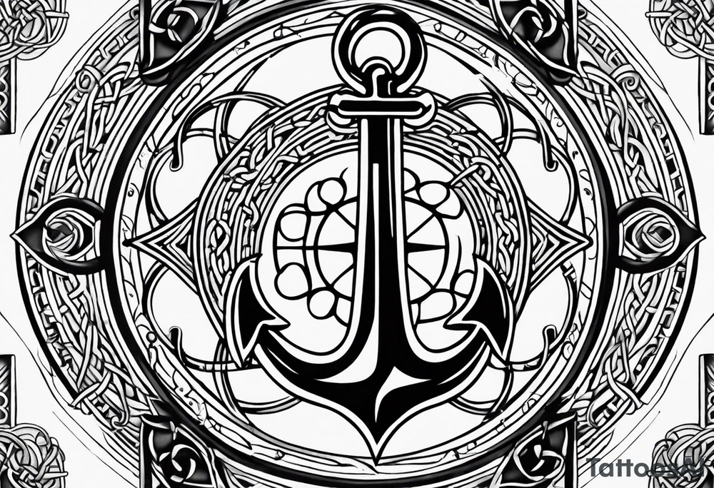 Celtic styling, anchor, compass, bass clef note, treble clef note, dog paw print, half sleeve, forearm tattoo idea