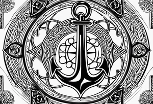 Celtic styling, anchor, compass, bass clef note, treble clef note, dog paw print, half sleeve, forearm tattoo idea