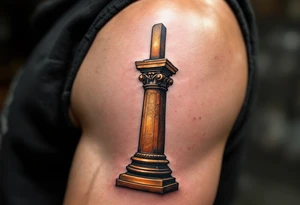 A burnished copper Djed pillar, standing tall as a symbol of strength and stability. tattoo idea