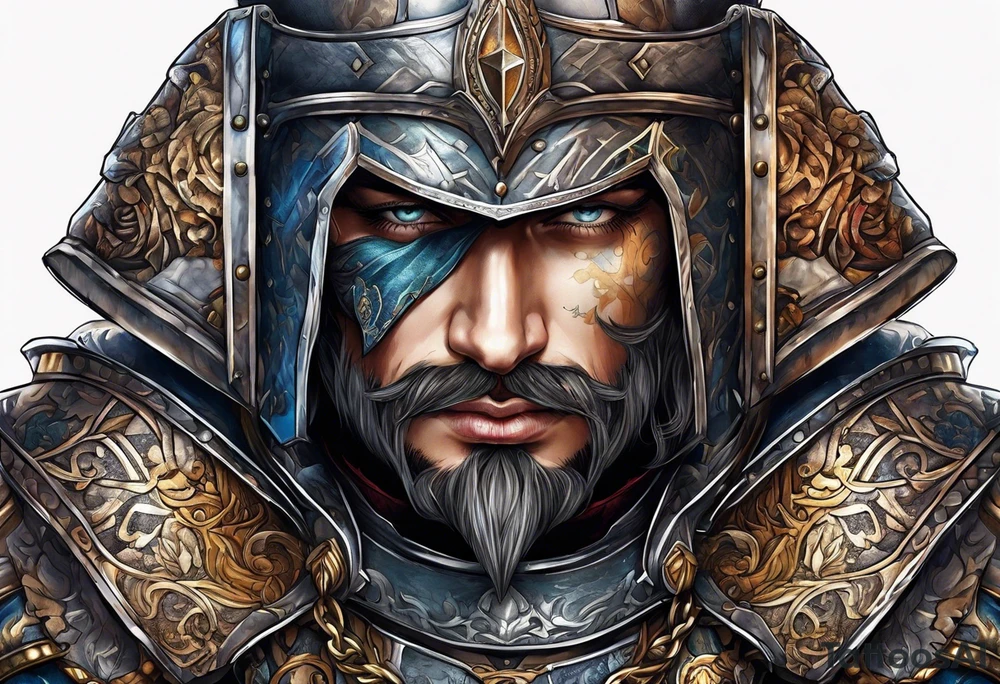 a beggar half suited in knights armor tattoo idea