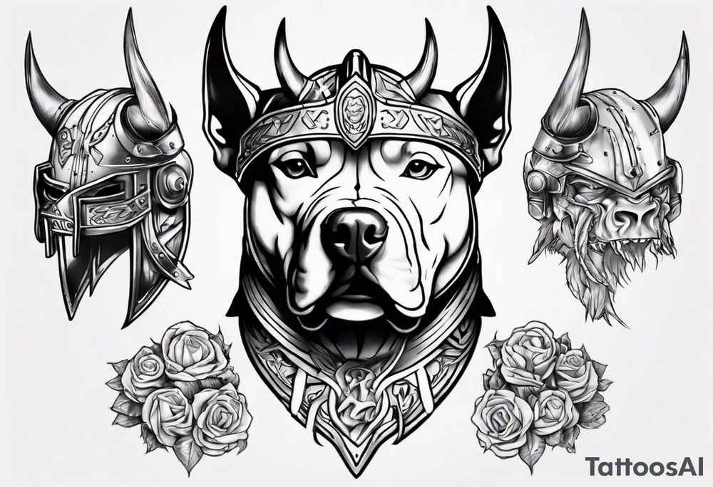 Pitbull with a viking helmet tattoo idea
