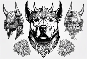 Pitbull with a viking helmet tattoo idea