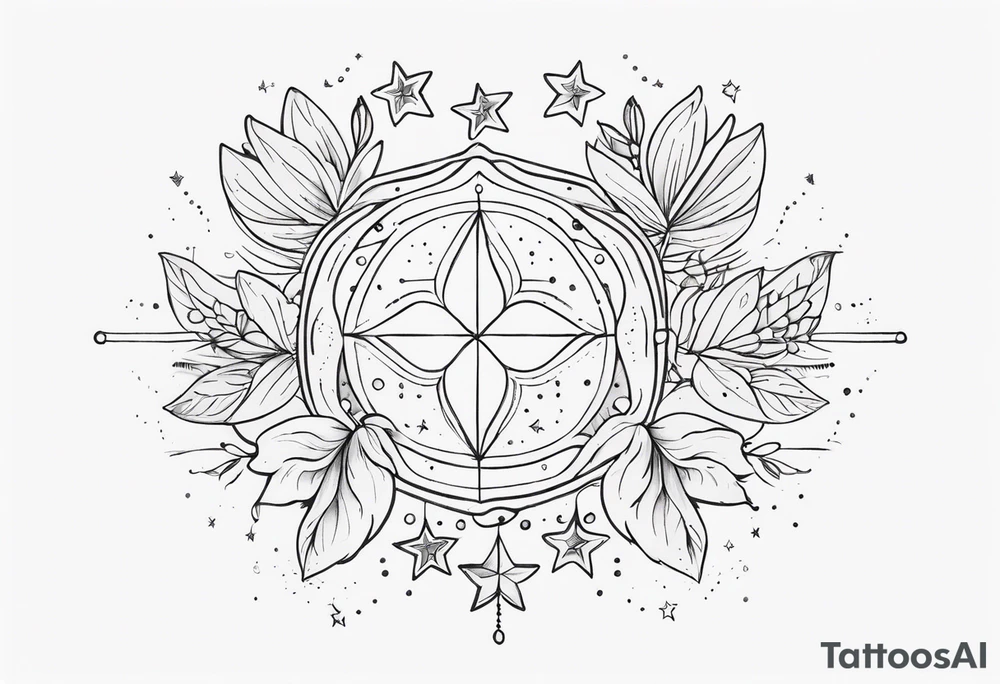 fine line with stars, floral, dots. Sternum tattoo tattoo idea