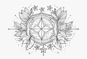 fine line with stars, floral, dots. Sternum tattoo tattoo idea