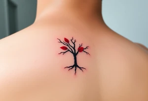 A minimalist tree silhouette with a single bright red leaf, symbolizing the bond to a loved one who has passed tattoo idea