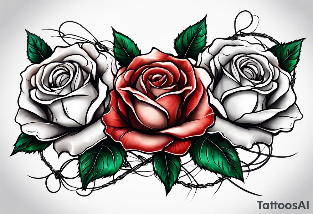 three roses with barbed wire wrapped around them tattoo idea