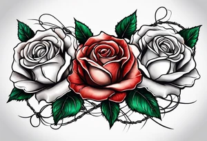 three roses with barbed wire wrapped around them tattoo idea