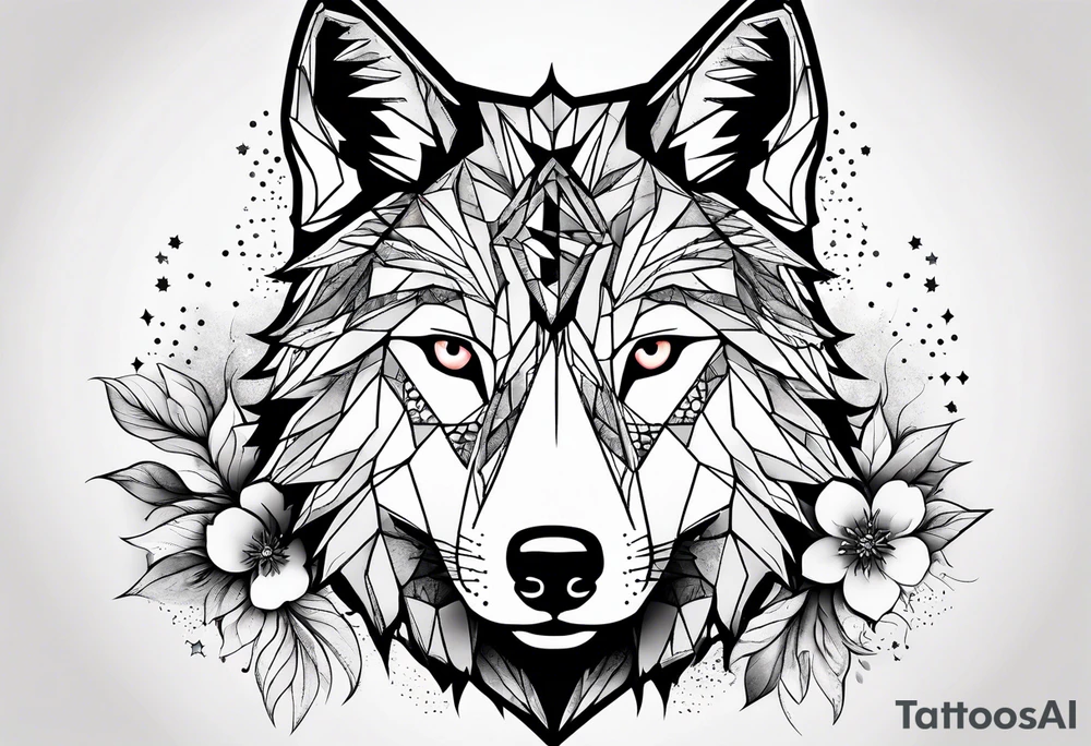 Constellation, animal wolf snow , géométric , flower tattoo idea