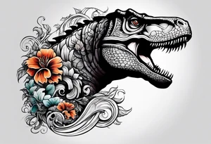 Greek god right arm sleeve with a small t-Rex tattoo idea