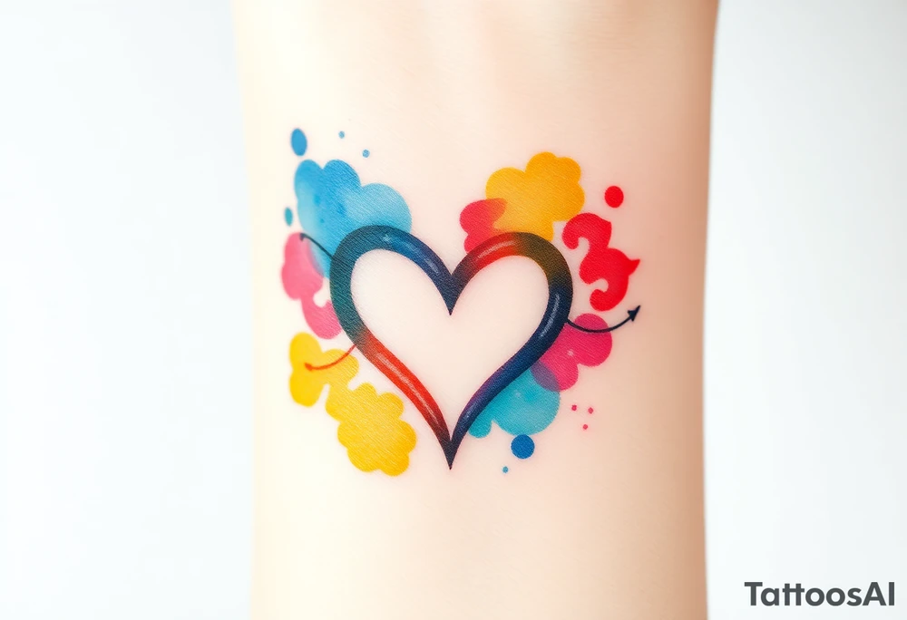 A watercolor infinity symbol surrounded with heart in rainbow colors tattoo idea