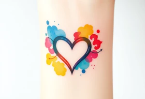A watercolor infinity symbol surrounded with heart in rainbow colors tattoo idea
