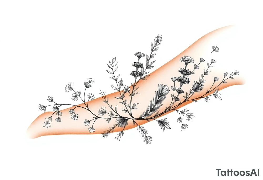 Parsley sage rosemary and thyme botanical drawing tattoo idea