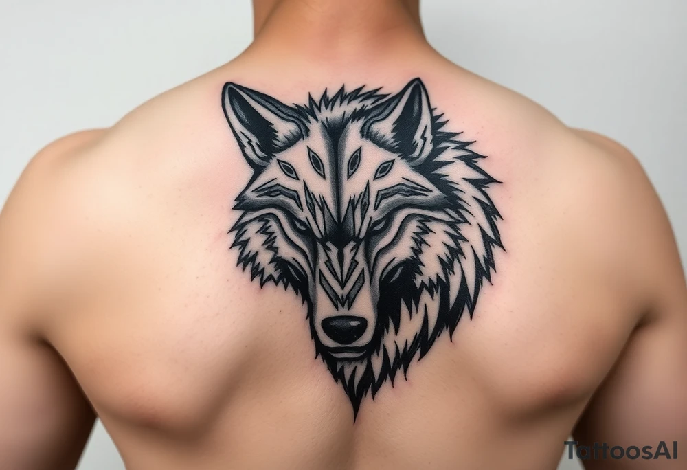 aggressive wolf head tattoo idea