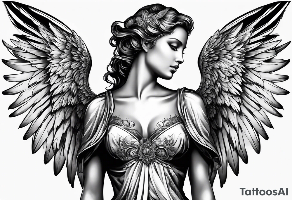 angel in black standing tattoo idea