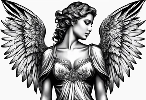 angel in black standing tattoo idea