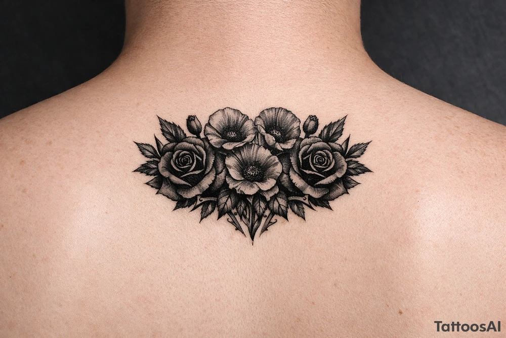 Black Roses and Poppies tattoo idea