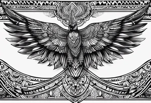 a full wing with filigree and african tribal patterns woven through for a sleeve tattoo idea