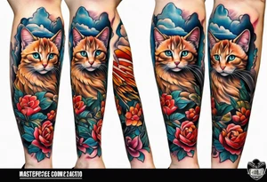 Calf tattoo of an angel cat tattoo idea