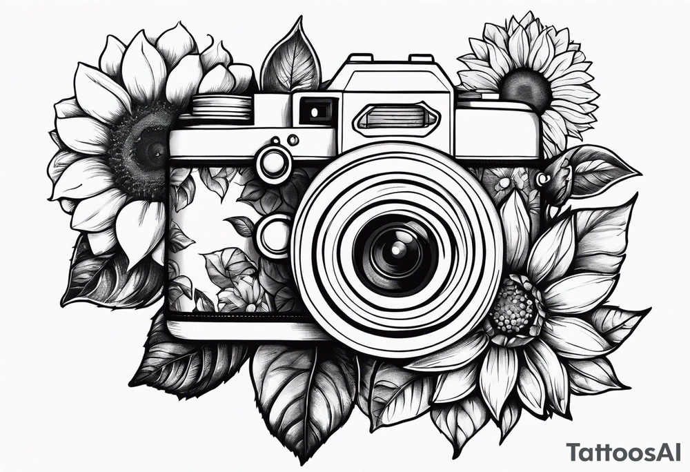Flower : rose , sunflower, camera, small butterfly tattoo idea