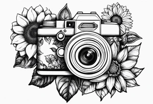 Flower : rose , sunflower, camera, small butterfly tattoo idea
