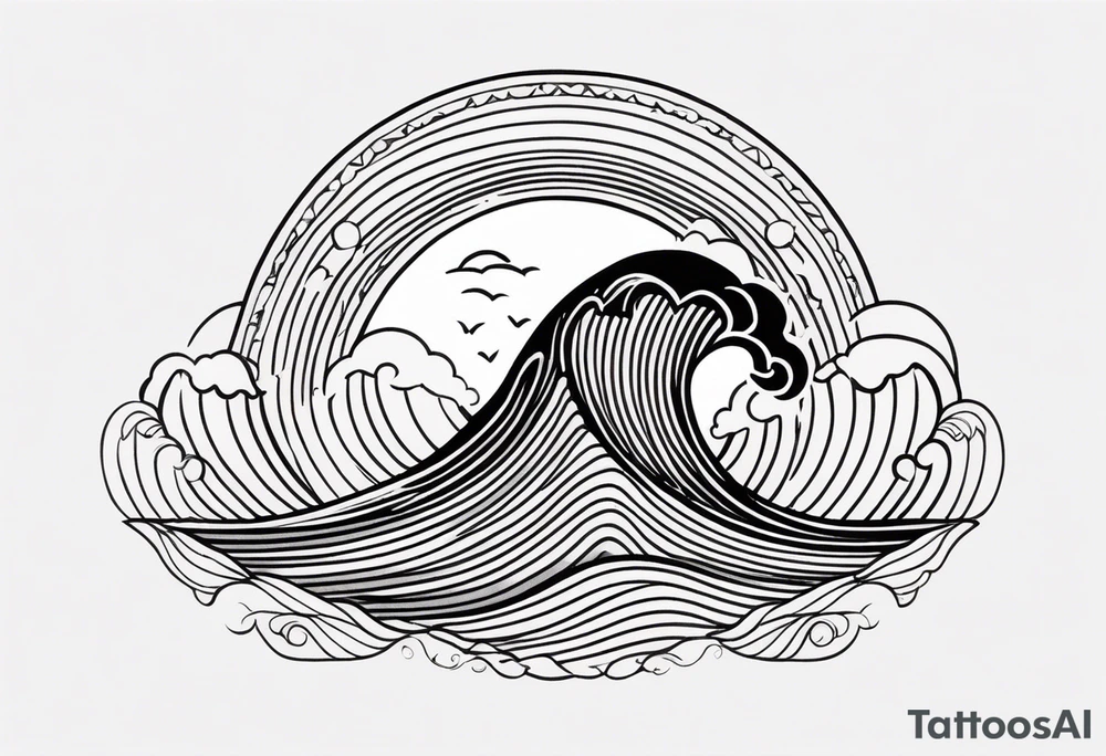 american traditional wave shapes tattoo idea