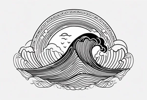 american traditional wave shapes tattoo idea