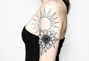 Shining Mystical sun with long  leaning sunflower sun tattoo idea