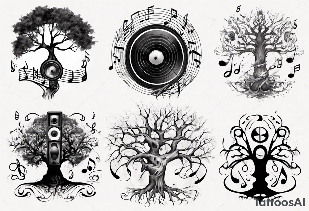 music speaker note tree stave tattoo idea
