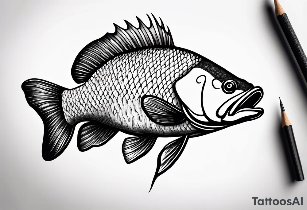 bass fish, its tail turns into a fishing hook tattoo idea