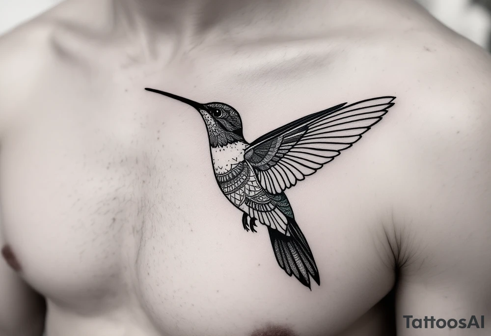 small, manly, minimalist, indigenous, hummingbird in the left side of the chest tattoo idea