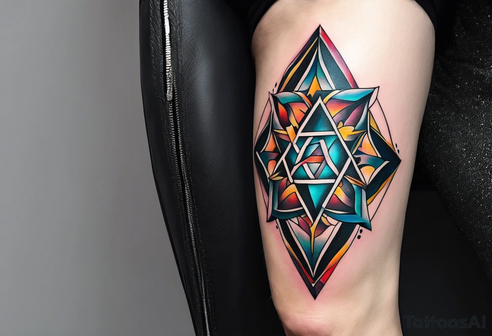 knee tattoo with unicursal hexagram tattoo idea