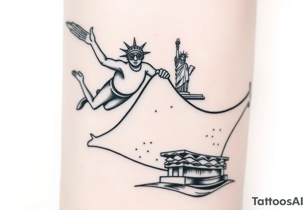 Scooba diver, diving with manta ray belly to belly, huge big mac burger, statue of liberty, in los santos, tattoo idea