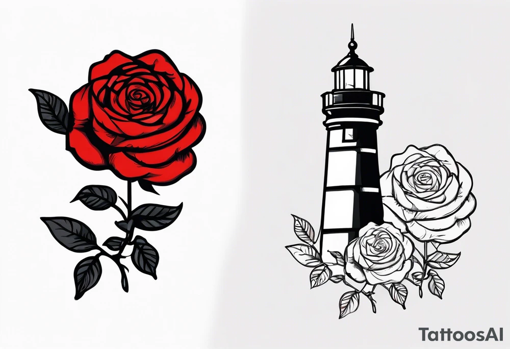 Leuchtturm und Rose schwarz tattoo idea