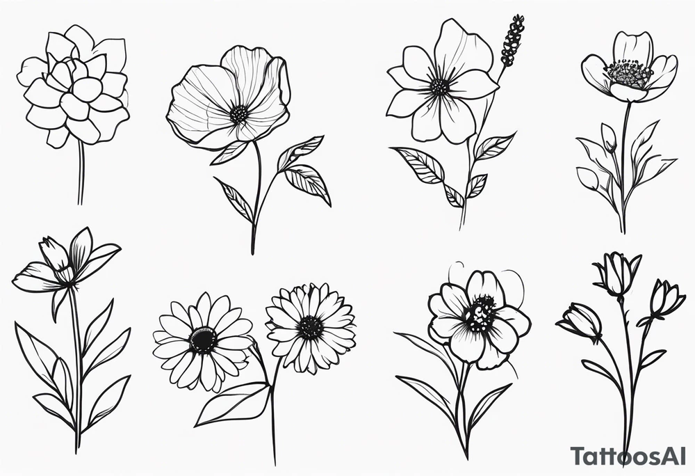 fine line birth month flowers of march may june july together on one stem tattoo idea