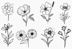 fine line birth month flowers of march may june july together on one stem tattoo idea