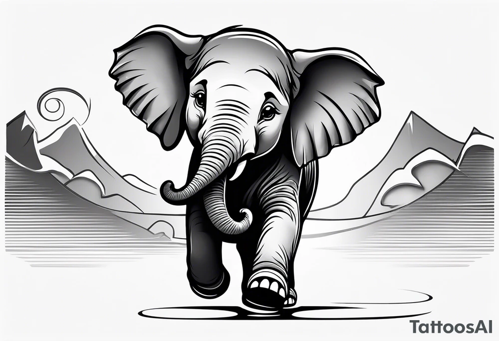 Cartoon baby elephant skating tattoo idea