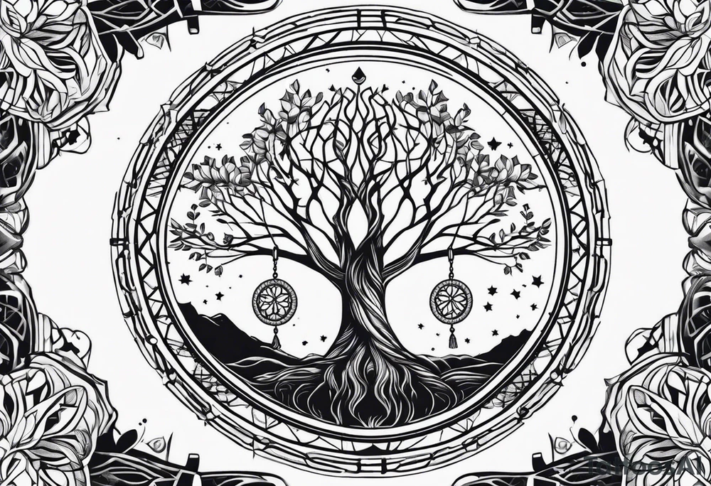 Dream catcher with tree of life in middle tattoo idea