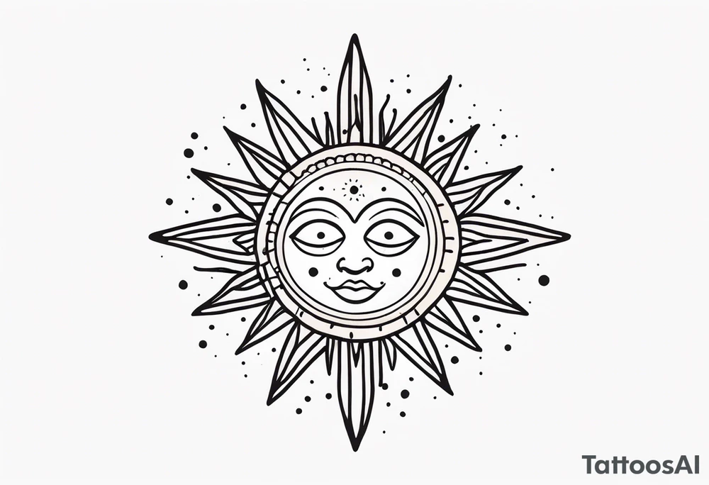 simplistic sun made of black dots tattoo idea
