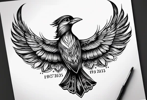 A Soaring bird with the text 1937-2023 underneath it in a simple sketch style tattoo idea