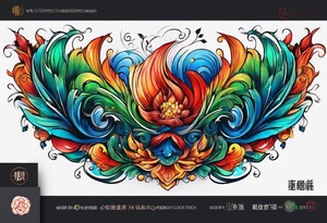 wide swirl of red, blue, orange, green tattoo idea
