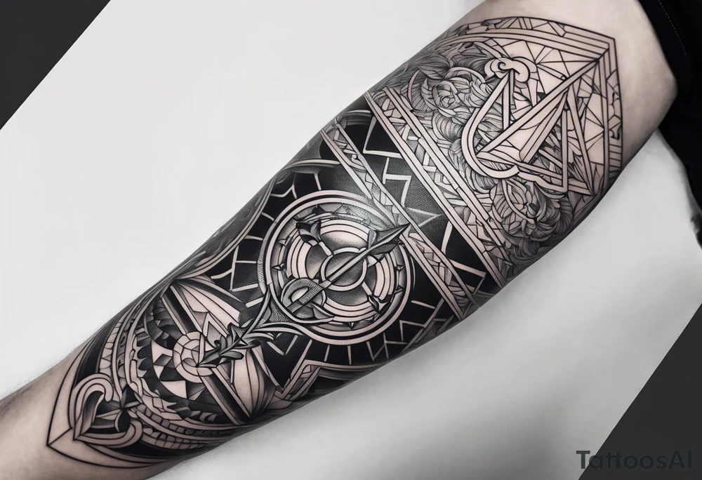 Anchor full leg sleeve male geometric tattoo idea