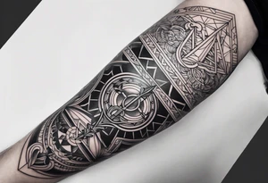 Anchor full leg sleeve male geometric tattoo idea
