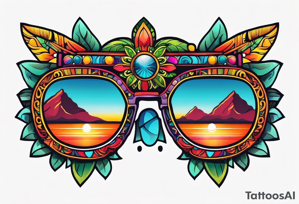 Colorful sunglasses mayan tattoo idea