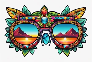 Colorful sunglasses mayan tattoo idea