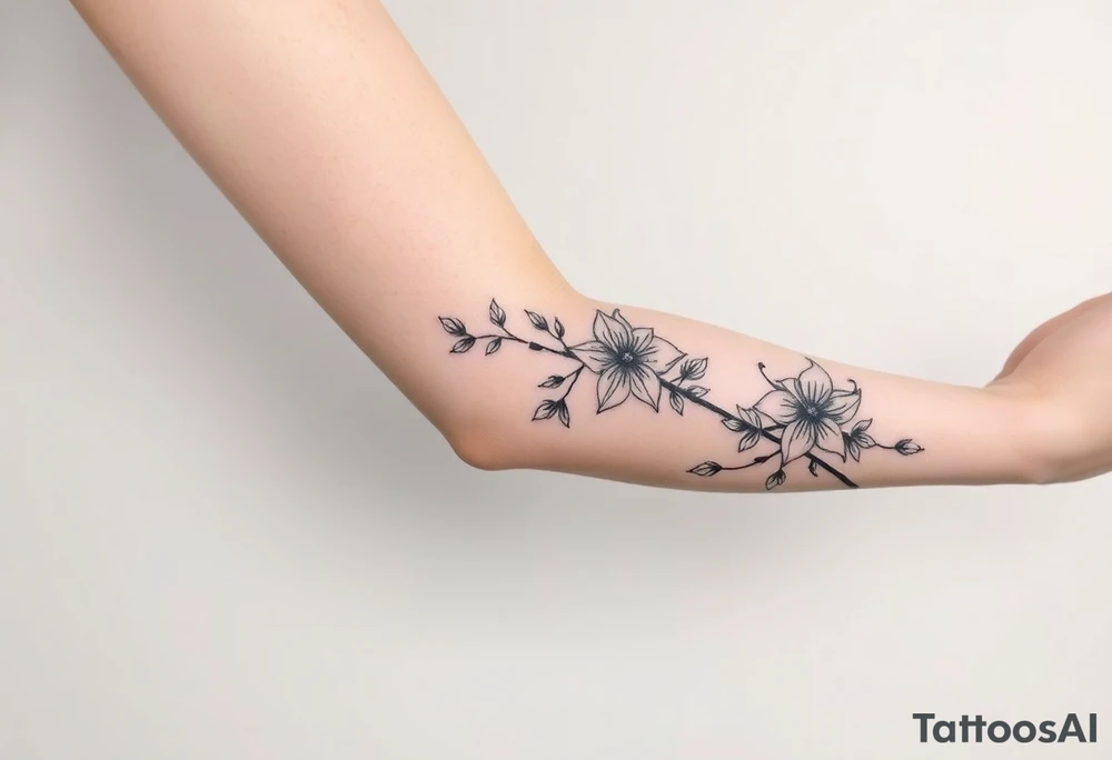 starting from a band mid forearm, sleeve of a combination of holly and daffodils tattoo idea