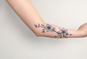starting from a band mid forearm,  sleeve of a combination of holly and daffodils tattoo idea